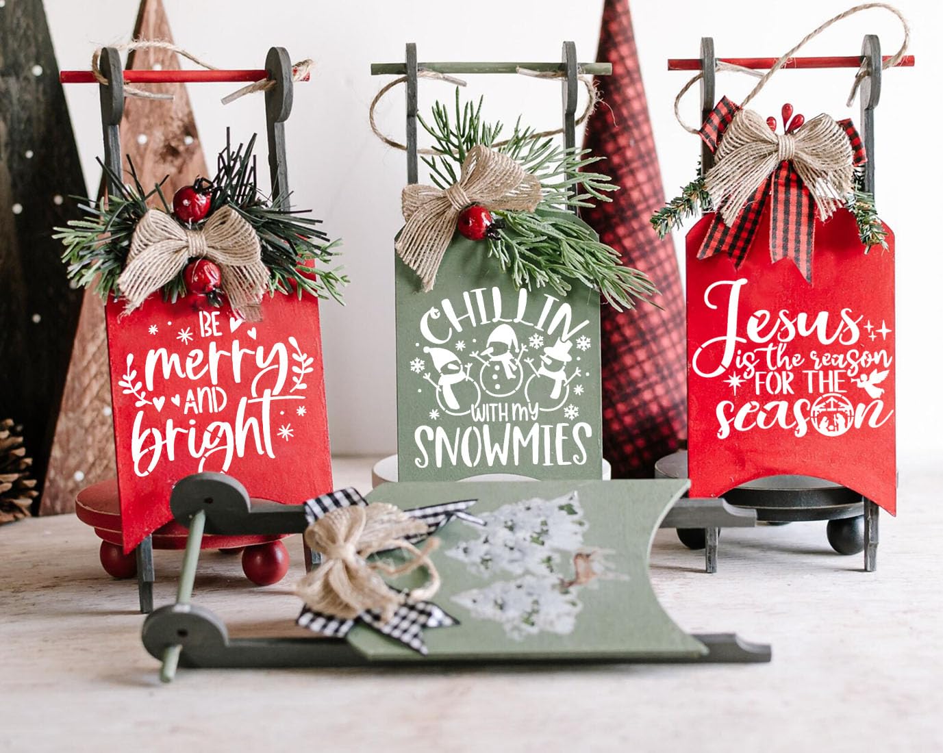 Christmas Stencils for Crafts Reusable 6” Christmas Stencil Xmas Holiday Stencils for Painting on Wood Fabrics Decor