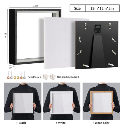 MUXIUNT Travel Adventure Challenge Archive Shadow Box Picture Frame with Slot,12x12 Travel Ticket Card Memory Box for Keepsake Box, Top Loading Shadow Box Display Case Travel Decor Gift (Black,12x12)