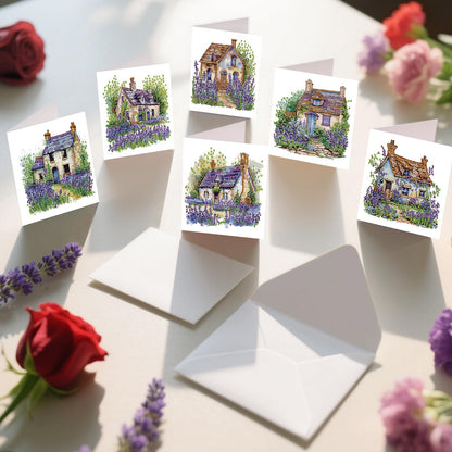 C'eitura 12Pcs Lavender Diamond Art Painting Greeting Card Kit with Envelopes, DIY Floral Christmas Birthday Thanksgiving Card Making Set, Calming Handmade Card Craft