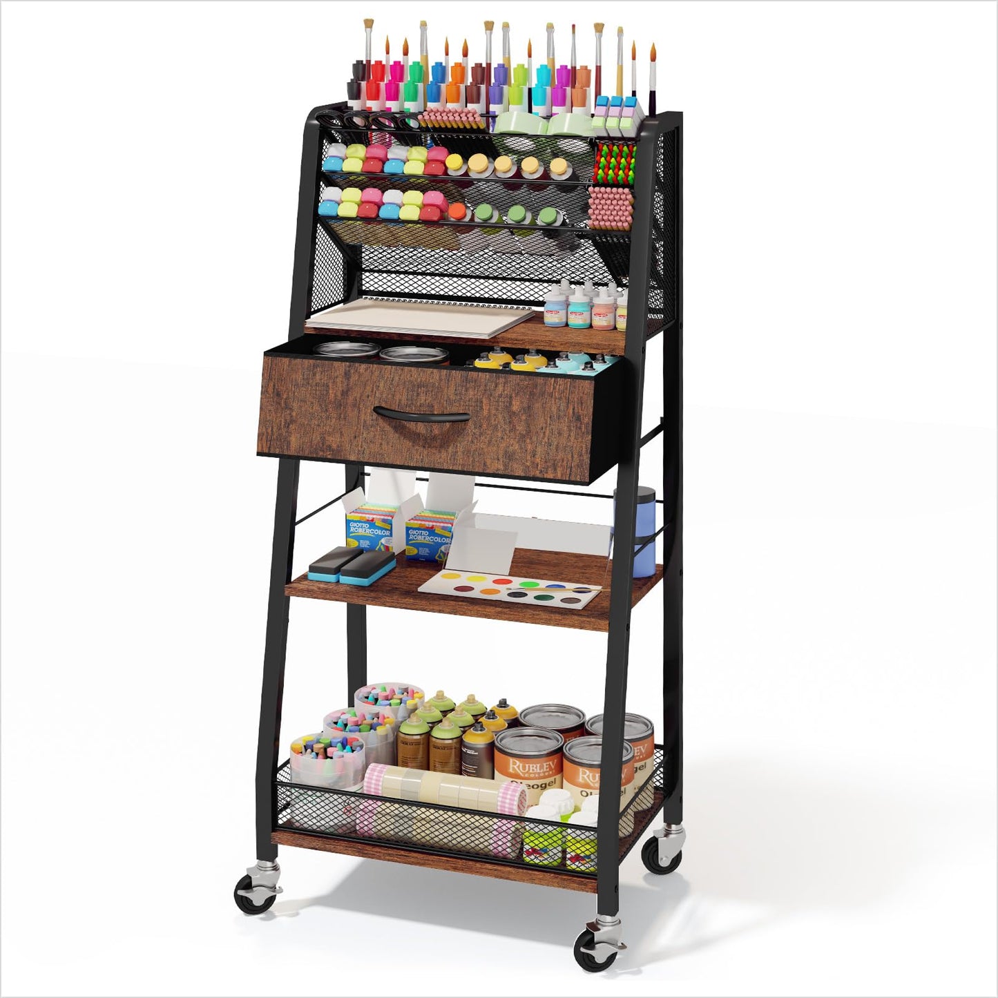 Homsorout 3 Tier Rolling Cart - Metal Utility Cart with Storage Drawer and Wheels, Versatile Art & Craft Organizer for Home, Office, or Studio - Ideal for Storing Brushes, Paints, and Supplies