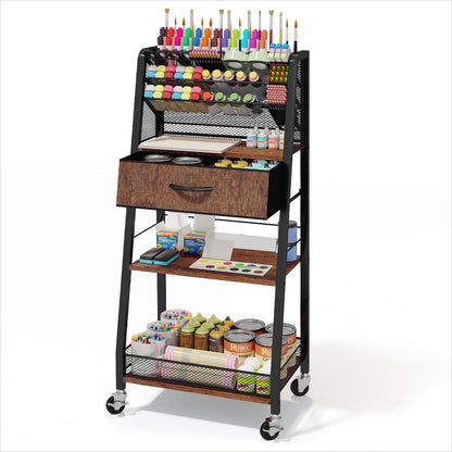 Homsorout 3 Tier Rolling Cart - Metal Utility Cart with Storage Drawer and Wheels, Versatile Art & Craft Organizer for Home, Office, or Studio - Ideal for Storing Brushes, Paints, and Supplies