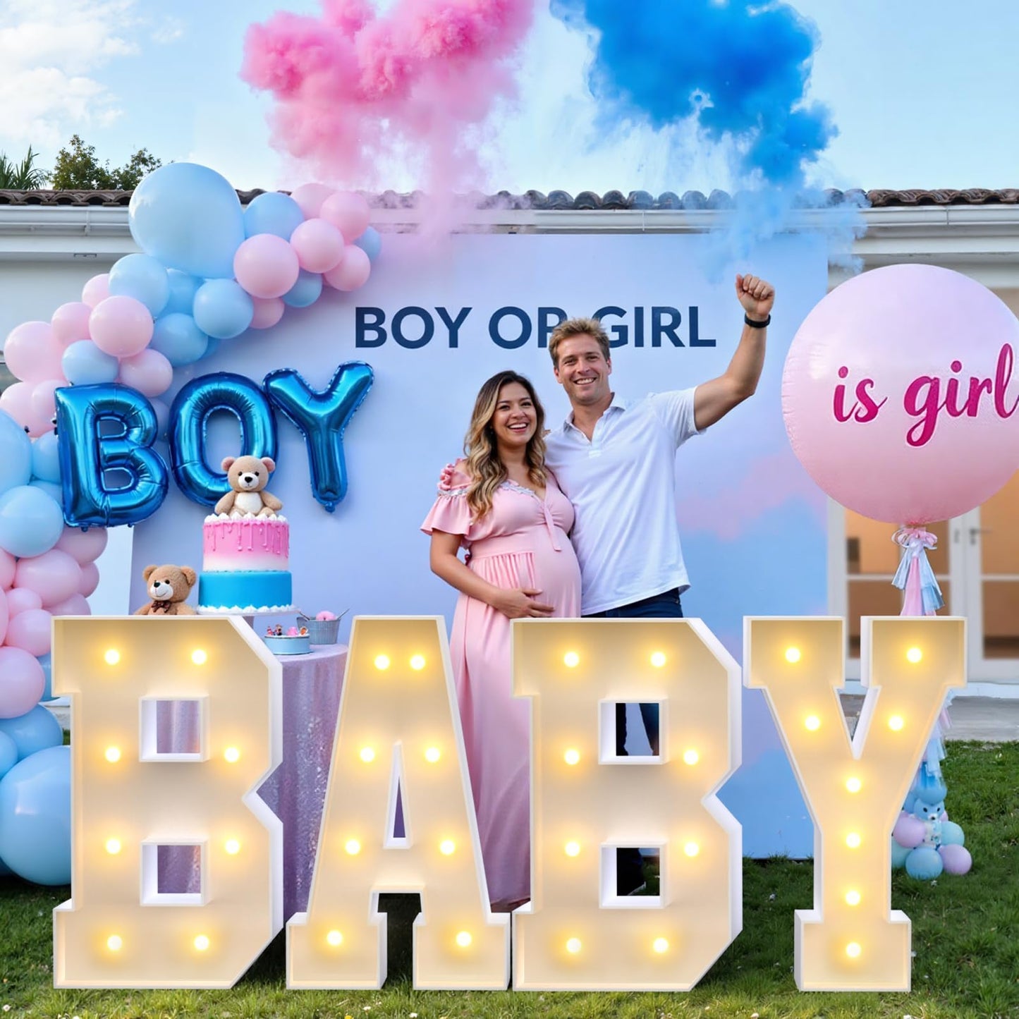 3FT Baby Marquee Letters, Large Light Up BABY Sign for Backdrop Baby Shower Decorations, 3 Feet Tall Big Light Up Letters for Girl Boy Gender Reveal Party Decor, Pre-Cut Foam Board Kit, 4 Pcs