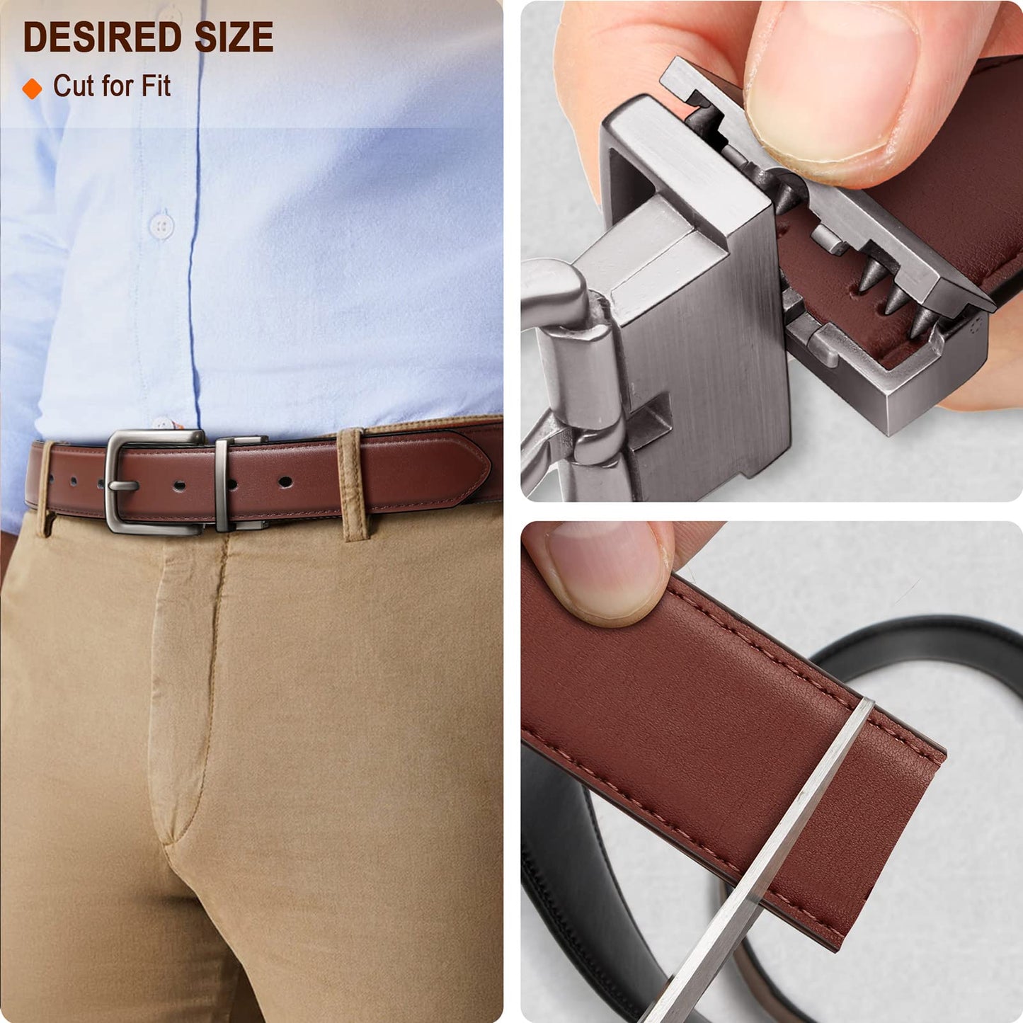 BULLIANT Men's Belt,Reversible Belt Adjustable For Gift Men 1.25”-Cut For Fit-2 Sides in 1 Belt(Not 2)(Black/Light Brown,24"-26" Waist Adjustable)