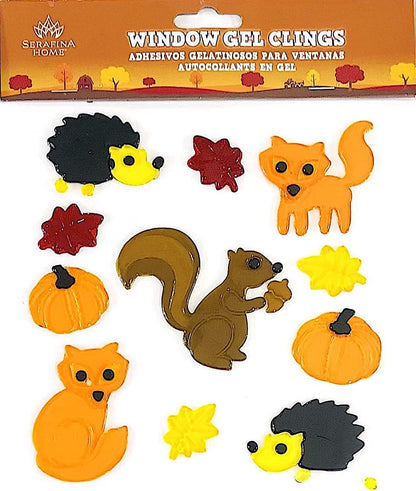 Fall Gel Cling Stickers for Windows and Mirrors, 6 Sheets of Reusable Seasonal Designs