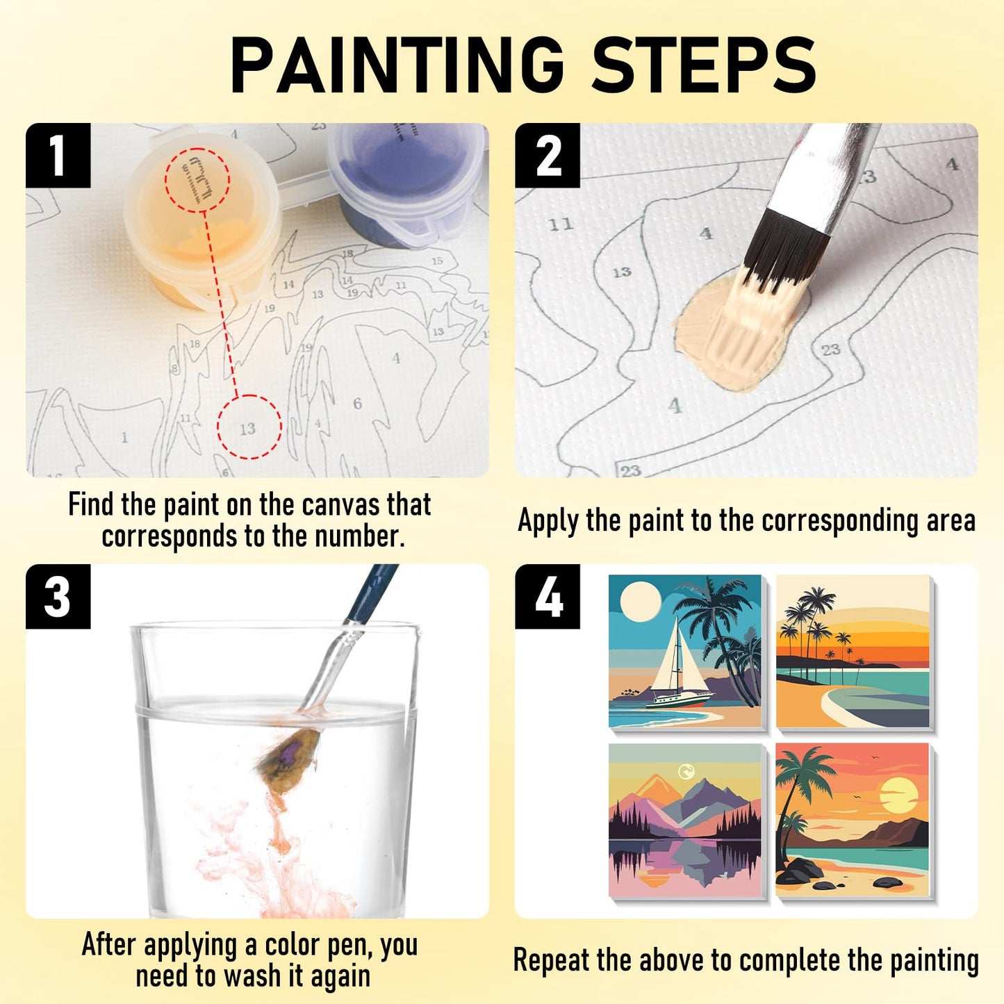 HEIBAGO Framed Paint by Numbers kit for Kids, 4 Pack Sunset Paint by Numbers for Kids Ages 8-12, Beach Paint by Numbers Kits Children Beginner, DIY Acrylic Oil Painting for Home Wall Decor 8x8 inch