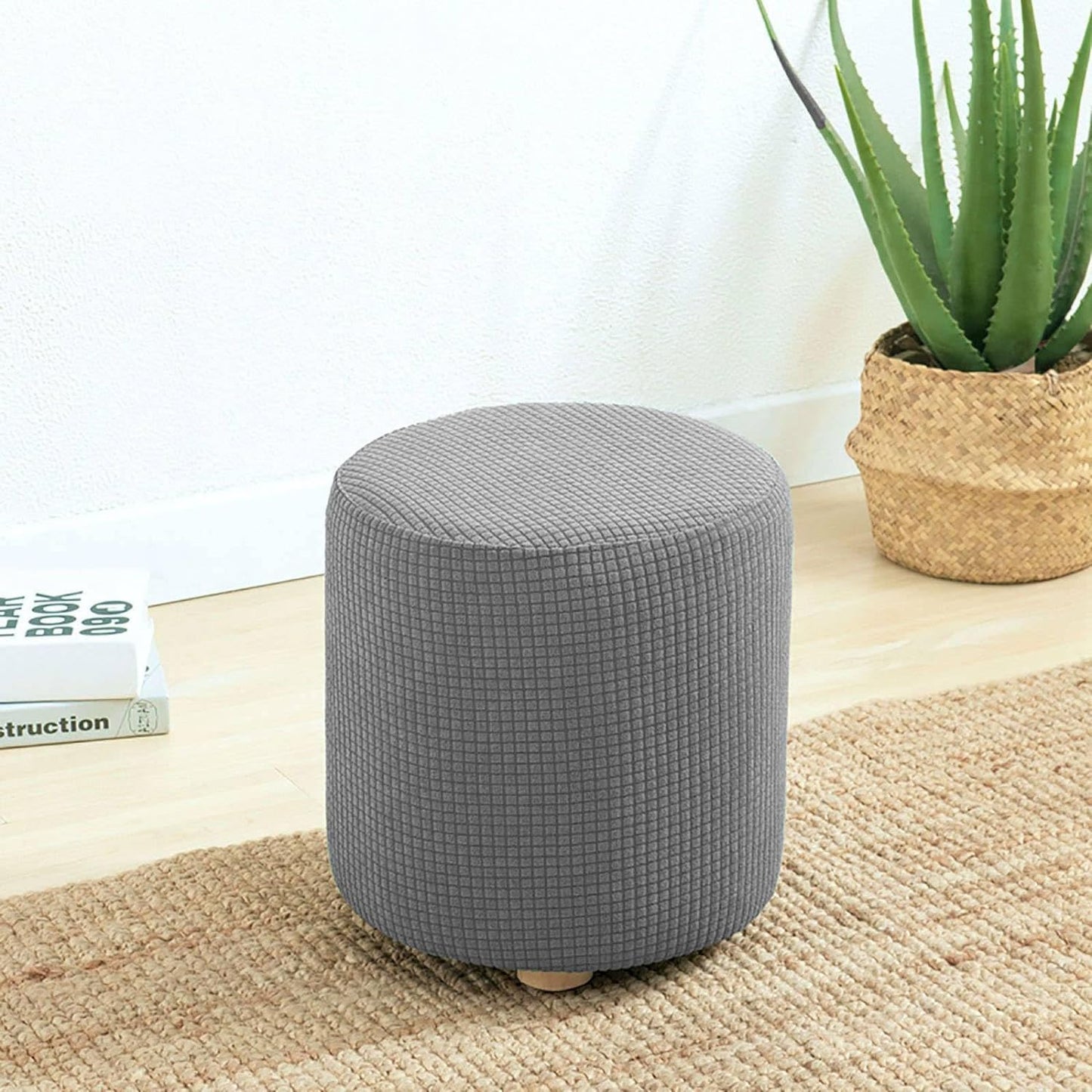 HYGPP Washable(C,20x20IN) Round Ottoman Slipcover Cover Outdoor Small/Large Footstool Protector Covers Stool Ottoman