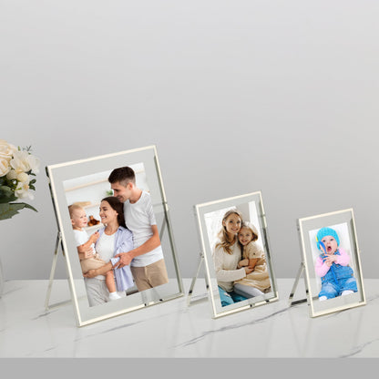Silver 5x7'' Floating Frame Set of 2, For Photo Sizes ( 3.5x5'', 4x 6''), Silver Plated Metal Frames 5x7'' for Tabletop/Shelf Display, Classy Gift Choice for Wedding, Thanksgiving, Christmas,Birthady.