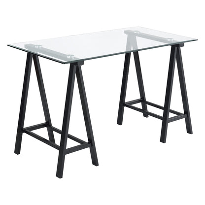 OSP Home Furnishings Middleton 47 Inch Desk with Clear Beveled Glass Top, Black Base