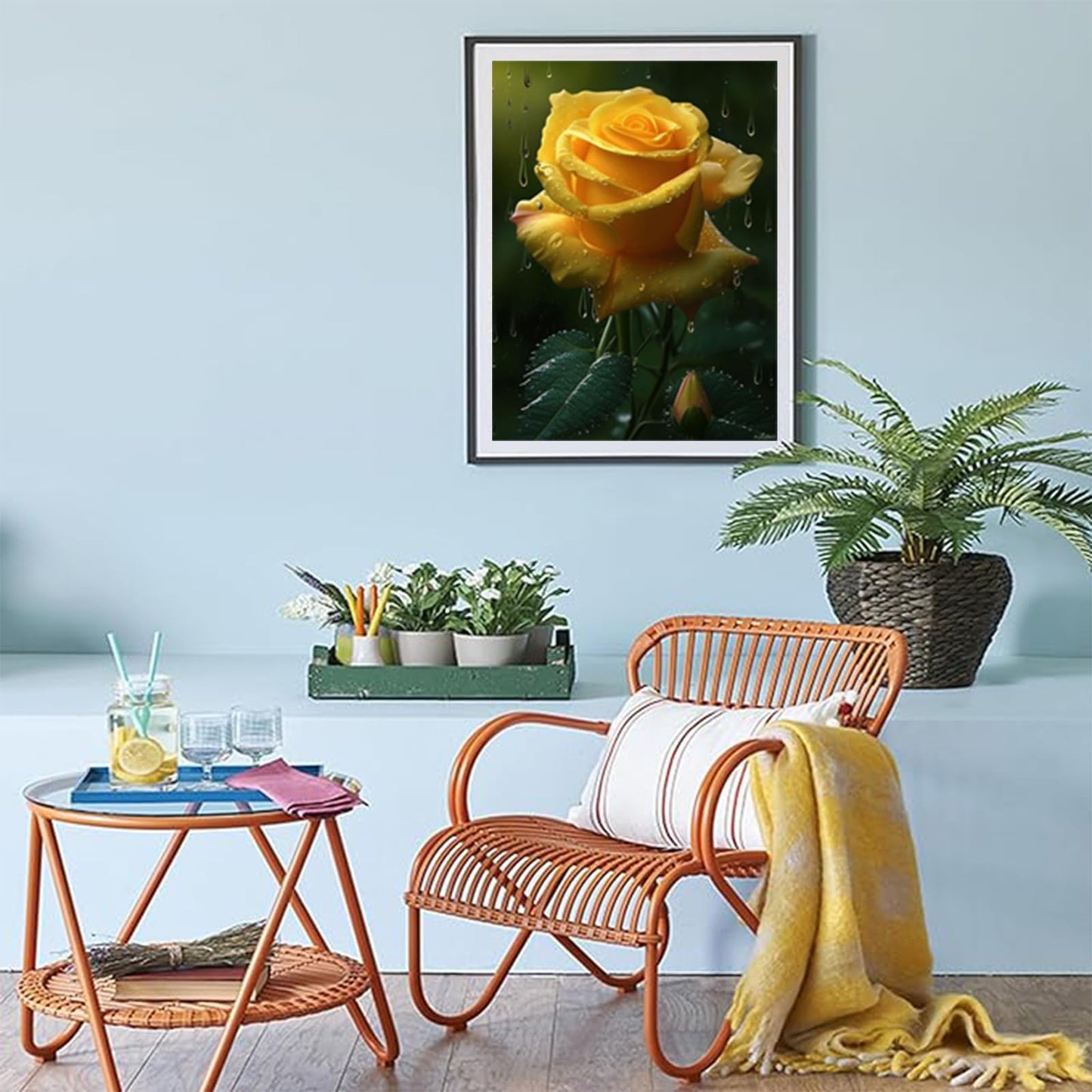 Diamond Painting Kits for Adults, Round Full Drill Diamond Painting Kits 5D DIY Diamond Painting Kits Beautiful Yellow Rose Diamond Art Kits for Home Wall Decor 12x16 inch