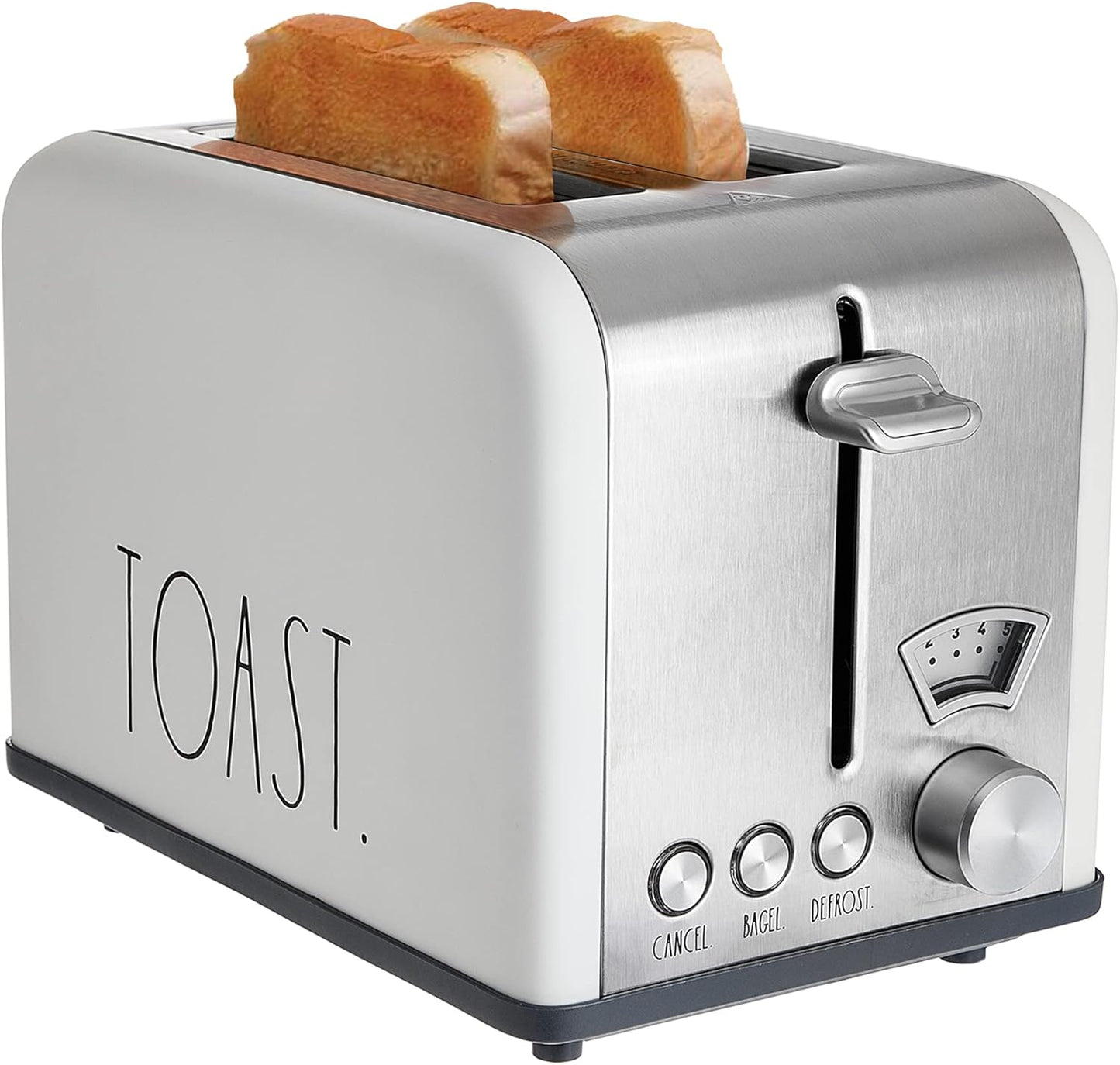 Rae Dunn Stainless Steel Toaster, 2 Slice Square, Wide Slot with 5 Browning Levels, Bagel, Defrost, Cancel Options
