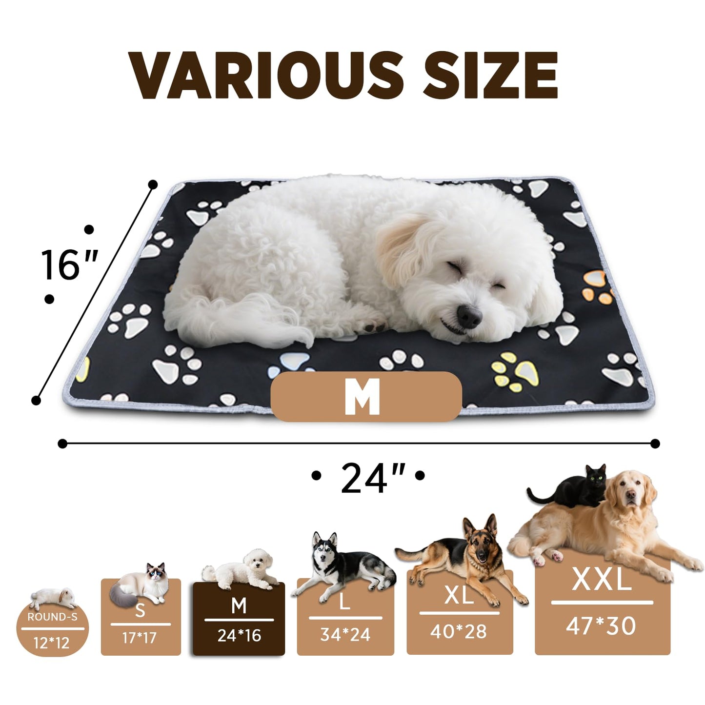 furrybaby Pet Heating Pad, Waterproof Dog Heating Pad Mat for Cat with Durable Anti-Bite Tube Indoor for Puppies Dogs Cats (1 Pack Black, 17 X 17in, Temp Adjustable)