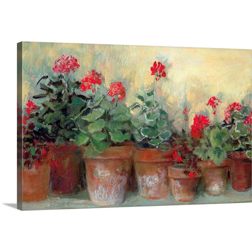 CANVAS ON DEMAND Kathleen's Geraniums Canvas Wall Art Print by Carol Rowan, Impressionism, Traditional, Home Decor, Floral, Flowers, Artwork,60" x40in