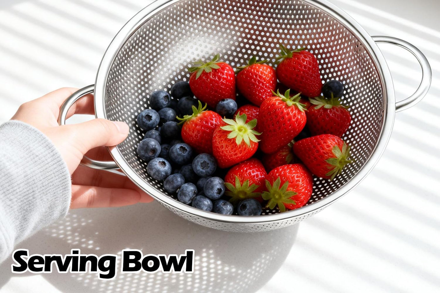 Leonyo Stainless Steel Colander for Kitchen, Micro-Perforated Metal Strainer with Handles for Draining Pasta, Strainers and Colanders Set of 3(1-3-5Quart) for Rinsing, Steaming, Dishwasher Safe