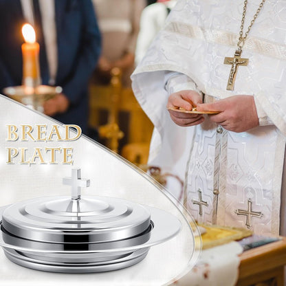 Zhehao 2 Plates Silver Communion Set, Holy Trays with Lid, Stainless Steel Bread Tray Plates for Churches, Holy Communion Tray with Cover, Polished Church Supplies Ware Sets