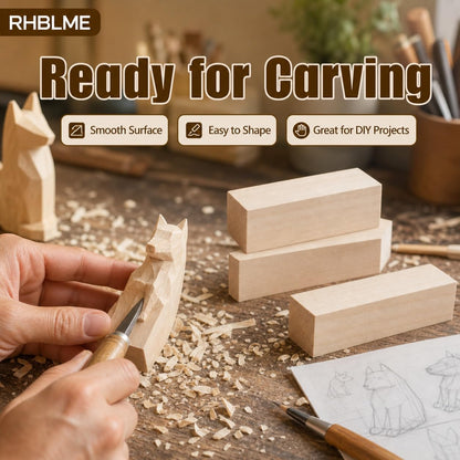RHBLME 40 PCS Basswood Carving Blocks, 4" x 1" x 1" Unfinished Wood Blocks for Carving, Wooden Cubes Soft Solid Wooden Basswood for Wood Carving Beginners or Expert Carvers and Whittling