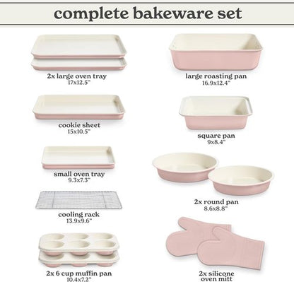 Country Kitchen Nonstick Bakeware Set - Deluxe 13-Piece Heavy Duty Baking Set in Pink with Easy Release Handles