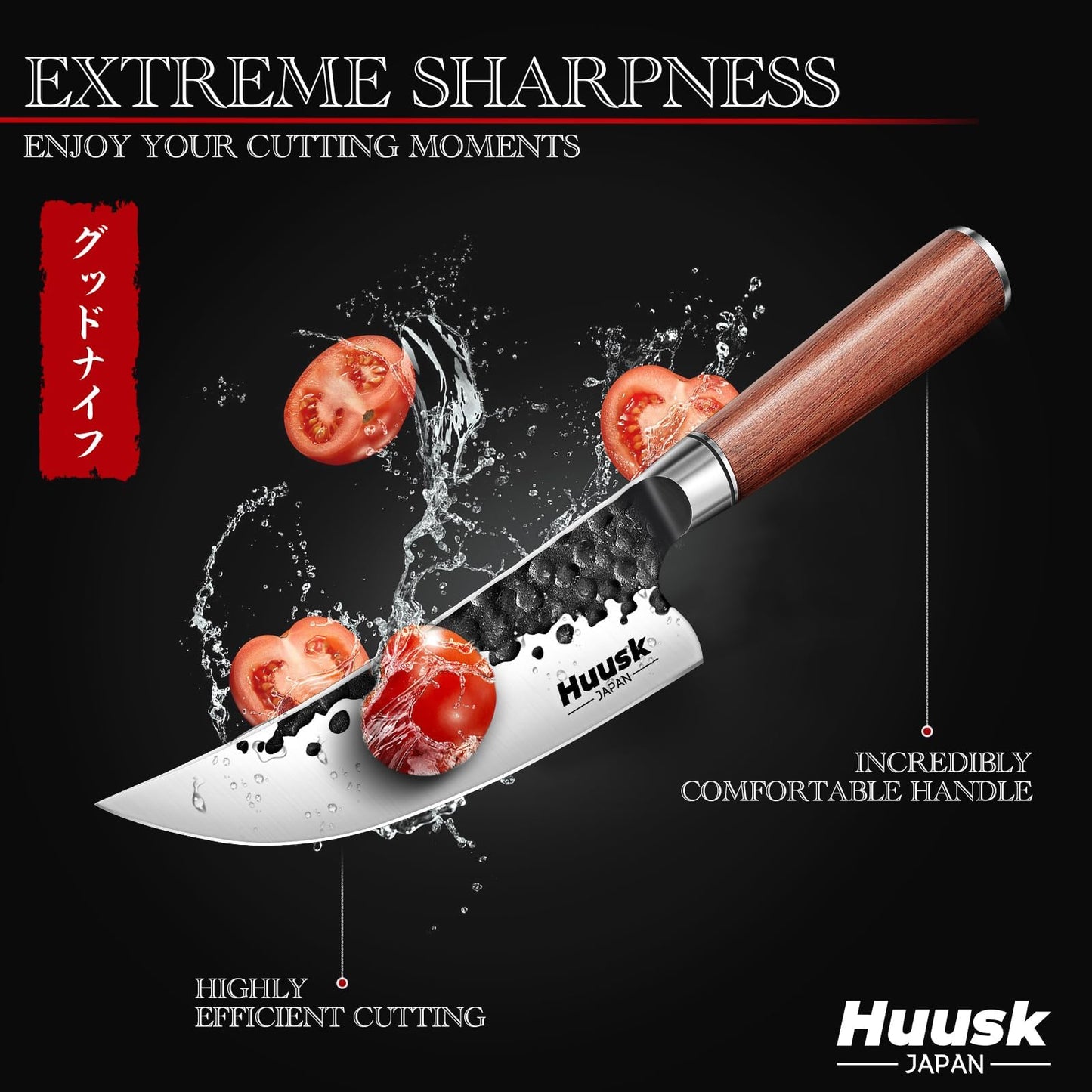 Huusk Japanese Butcher Knife for Meat Cutting - Ultra Sharp Viking Meat Knife Made by High Carbon Steel - Hand Forged Chef Knives with Wood Handle for BBQ & Cooking - Gifts Idea for Men Women