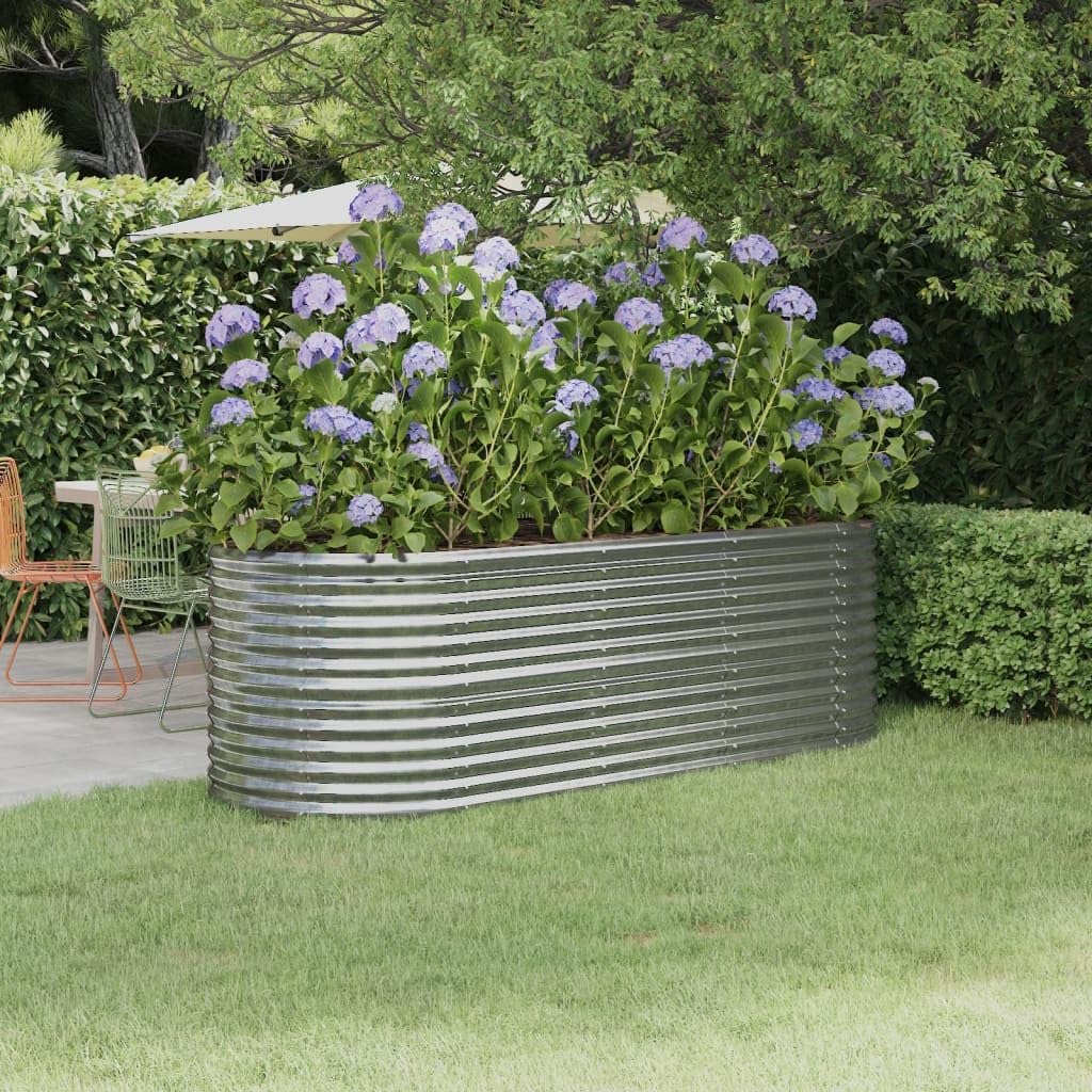 Foknhdi 88.2 x 31.5 x 26.8 in Large Oval Raised Garden Bed, Powder-Coated Steel Planter Box, Silver Modern Raised Planter for Patio Balcony Outdoor Vegetables Herbs Flowers