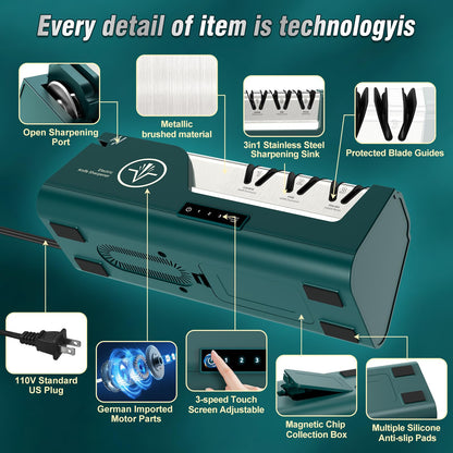 Professional Electric Knife Sharpener with 100% Diamond Abrasives & Precision Angle Guides, 3-Speed Variable 4-Stage Open Touch-Screen Knife Sharpener for Straight, Serrated Edges, Scissors & Axes