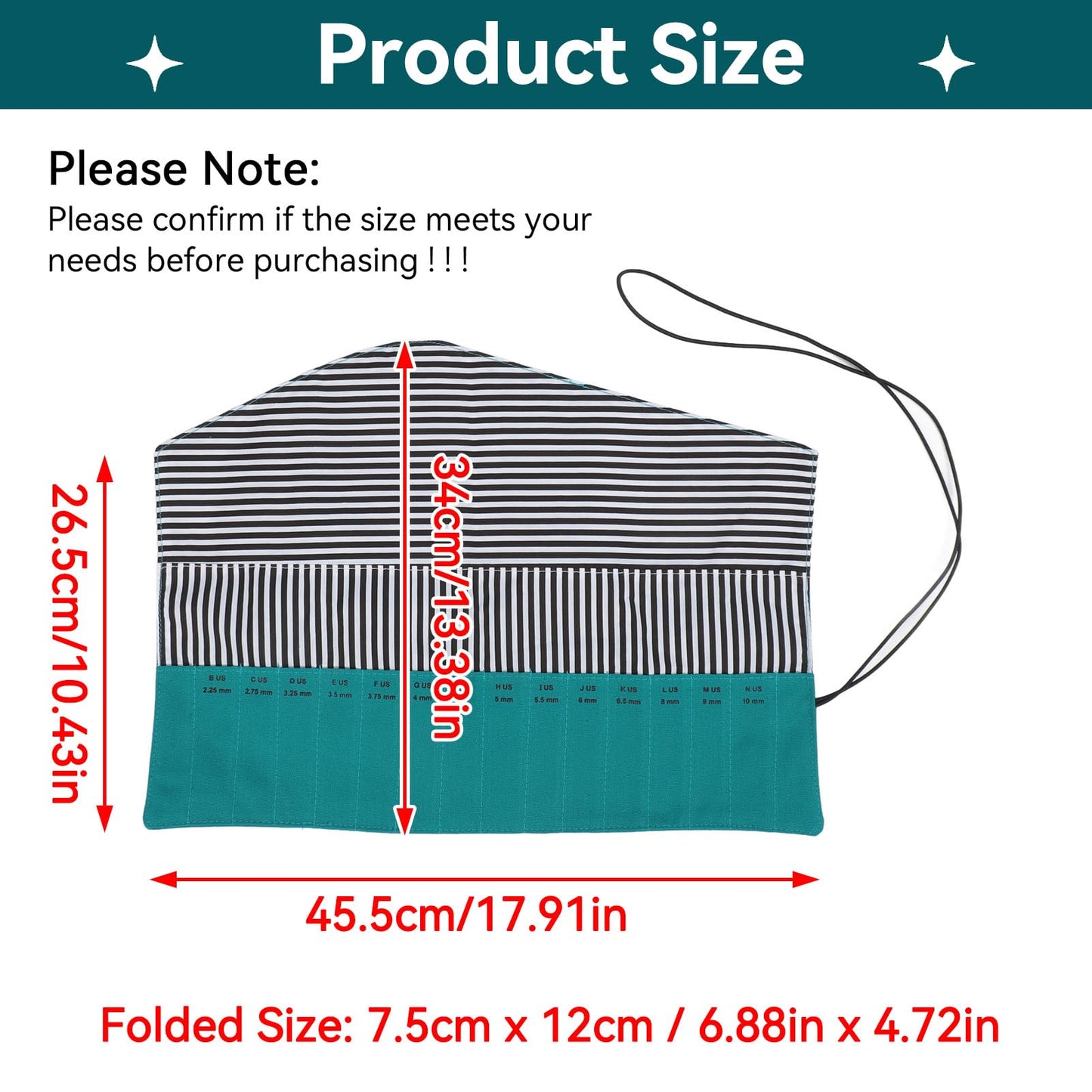HERCHR Crochet Hook Case Holder Organizer, Portable Roll up Crochet Hook Organizer Oxford Cloth Knitting Needle Case with Clasp for Straight and Circular Needles, 10.43x13.38 Inches Unfolded