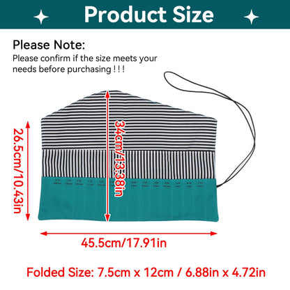 HERCHR Crochet Hook Case Holder Organizer, Portable Roll up Crochet Hook Organizer Oxford Cloth Knitting Needle Case with Clasp for Straight and Circular Needles, 10.43x13.38 Inches Unfolded