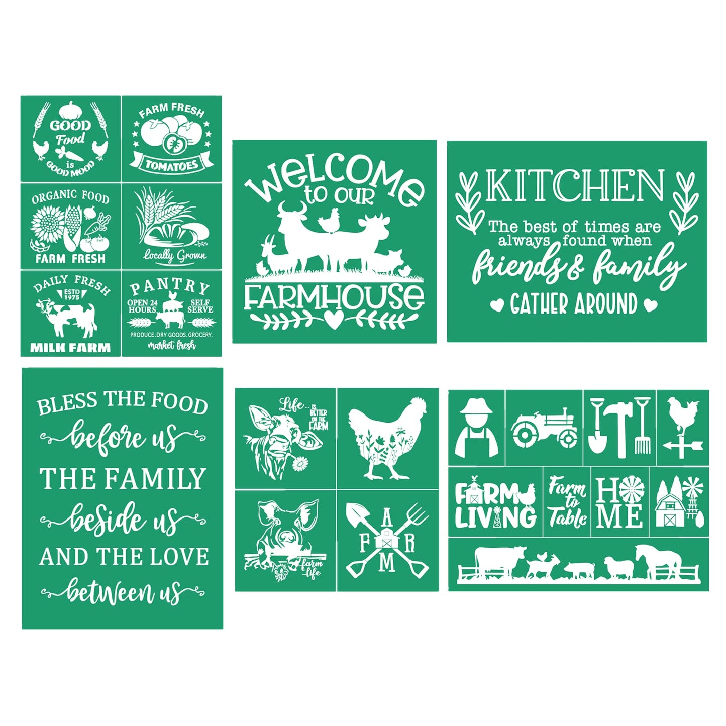 JAJADO Farmhouse Silk Screen Stencil 6pcs, Farm Animals Bundle Chalk Mesh Transfers Reusable Self-Adhesive Screen Printing Stencils for Painting on Wood, Fabric, Glass, Wall DIY Craft Home Dec