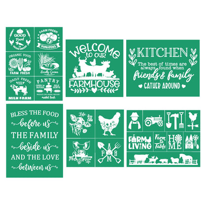 JAJADO Farmhouse Silk Screen Stencil 6pcs, Farm Animals Bundle Chalk Mesh Transfers Reusable Self-Adhesive Screen Printing Stencils for Painting on Wood, Fabric, Glass, Wall DIY Craft Home Dec