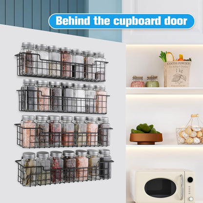 Spice Rack Organizer Wall Mount, 2 Packs Storage Shelf for Cabinet Door, Black Spice Organization Rack for Kitchen