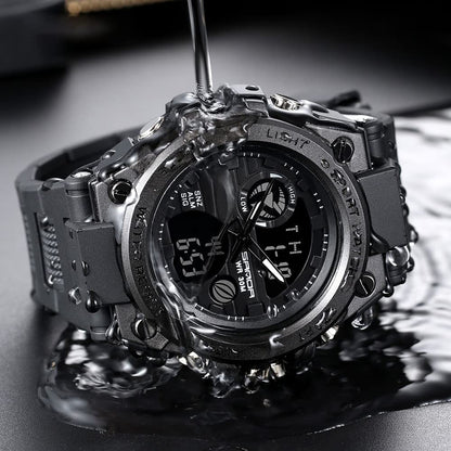 KXAITO Men's Watches Sports Outdoor Waterproof Military Watch Date Multi Function Tactics LED Alarm Stopwatch (26_Black)