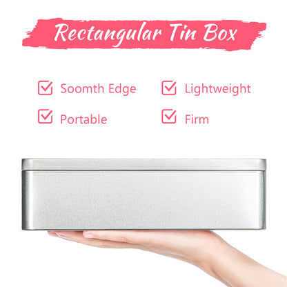 Gasuuo Metal Tin Box, 2 Pcs Empty Tin Boxes with Lids, 9.25"x4.33"x2.68" Small Rectangular Tinplate Containers for Storage, Gift Packaging, Home, Office and Workshop Organization, Silvery