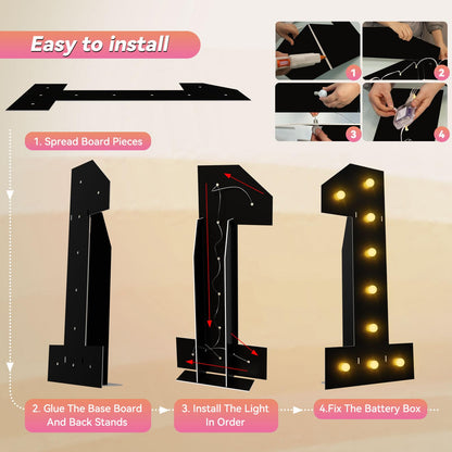 4FT Marquee Light Up Numbers, Black Giant Marquee Number 6, Pre-Cut Foam Board Set Can Be Used for Birthdays,Weddings,Party Anniversaries
