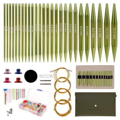 Interchangeable Circular Knitting Needles Set Includes 13 Pairs of Premium Aluminum Needles and Knitting Tools Box for Knitting Projects Use