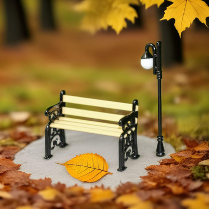 Miniature Lamppost & Bench Set (1:24 Scale): Metal & Wood Outdoor Scene Accessories for Dollhouse Garden, Park Decor, Adult Collector