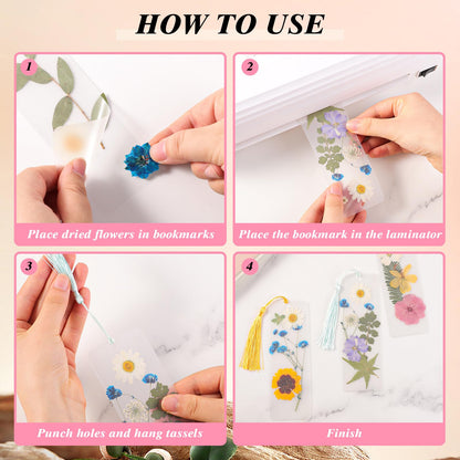 WSICSE 326Pcs Pressed Flower Bookmark Making Kit, Includes 125 Dried Flowers, 100Pcs 12 Mils Bookmarks Laminating Pouches, 100 Tassle and 1 Puncher, DIY Bookmark Kit for Book Lovers(1.96 x 5.9'')