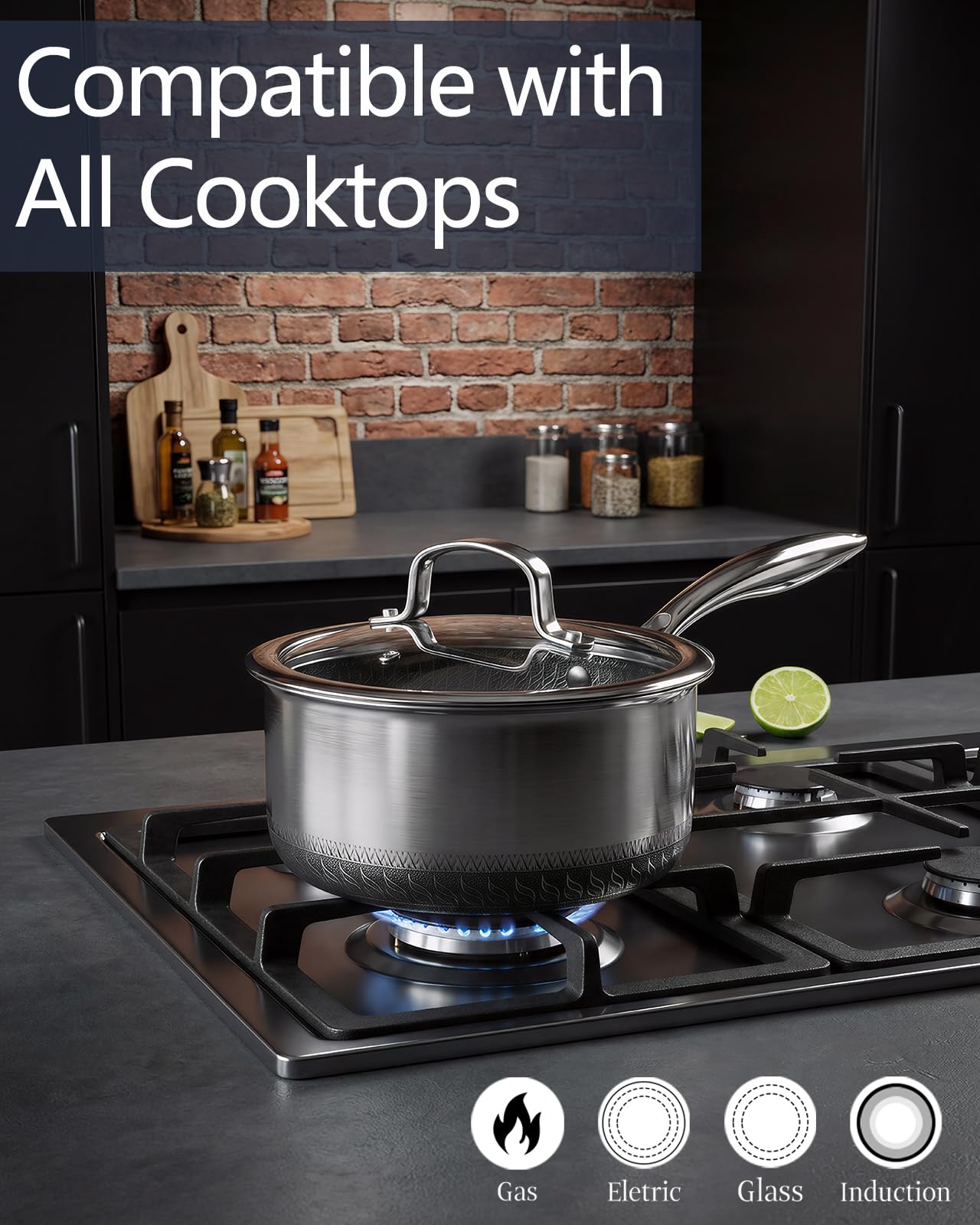 USELUCK Nonstick 2-QT Saucepan with Glass Lid,Stainless Steel Pot,Stay-Cool Handle,Dishwasher-Safe,Oven-Safe,Induciton Ready,Compatible with All Cooktops.