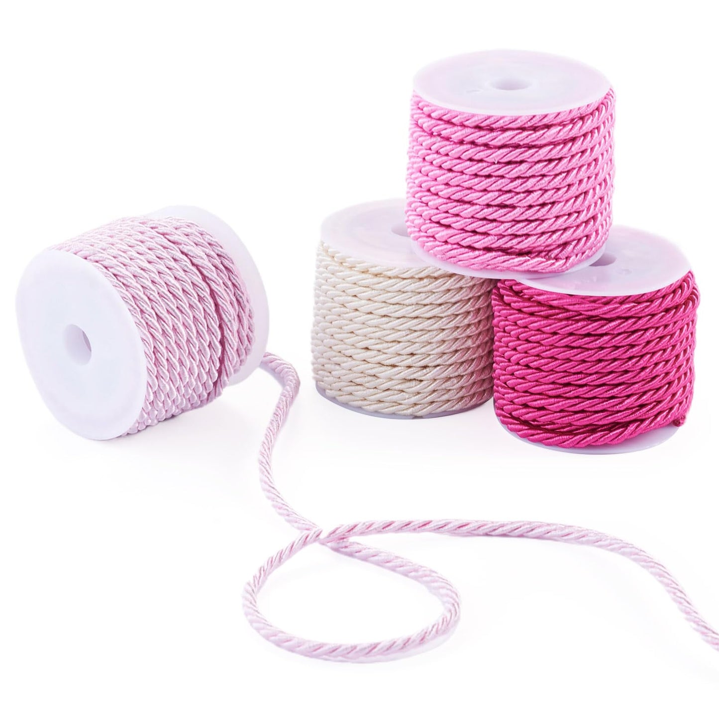 4 Rolls Polyester Twine Cords Trim 3mm 5.4yards Braided Macrame Cord Braided Twisted Silk Rope for Knitting Bag Wall Hangings Plant Hangers Handmade Macrame Supplies
