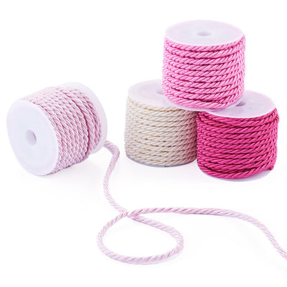 4 Rolls Polyester Twine Cords Trim 3mm 5.4yards Braided Macrame Cord Braided Twisted Silk Rope for Knitting Bag Wall Hangings Plant Hangers Handmade Macrame Supplies