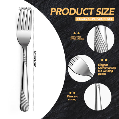 Yiyiring 50 Pieces Stainless Steel Forks Silverware Set 6.7 Inches Dinner Flatware Salad Forks Bulk Mirror Polished, Dishwasher Safe, Use for Home, Kitchen and Restaurant