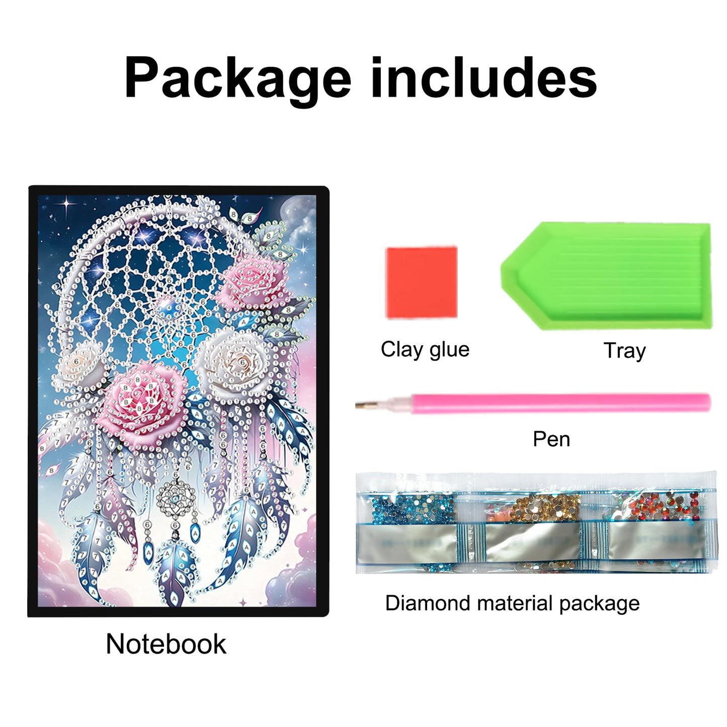 JZHYOAN Flower A5 Blank Diamond Art Composition Journaling Notebooks DIY Diamond Painting Notebook for Adults Gem Art Notepad Sketchbook Diary Mosaic Kits for Beginners Craft Lovers Gift Table Decor