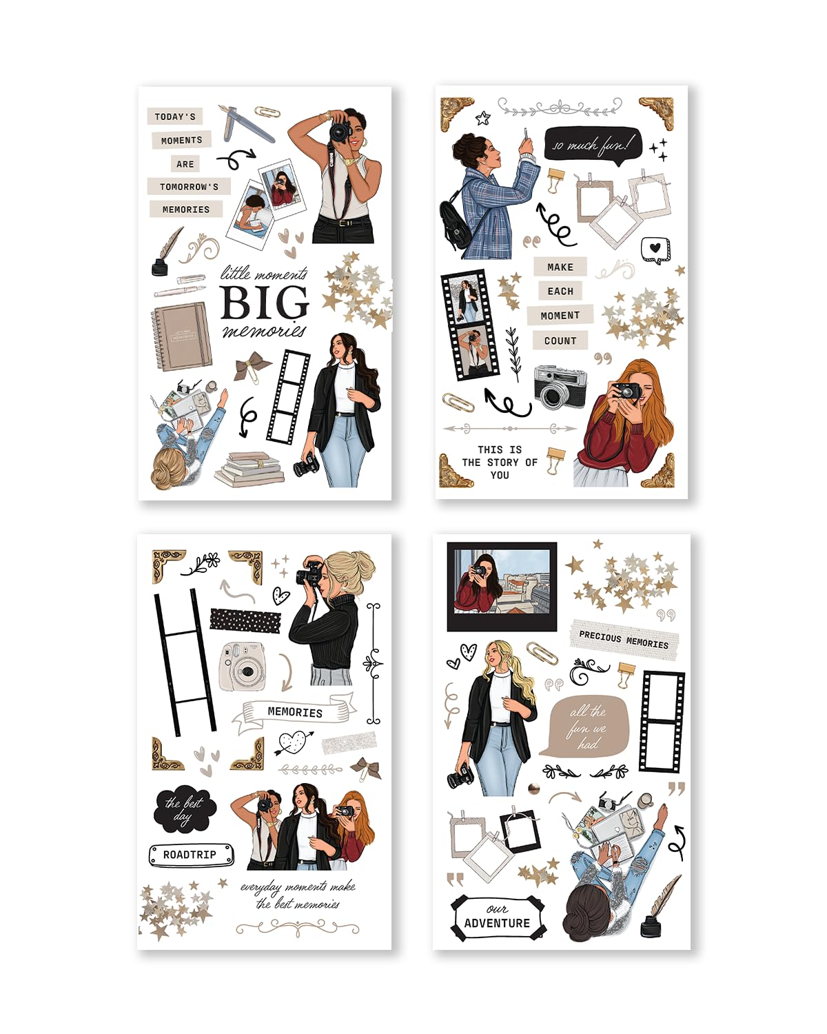 Rongrong Treasured Memory Sticker Book – 24 Pages of Vintage-Inspired Stickers for Journals, Planners & Scrapbooks – Neutral Tones, Handwritten Notes, Quotes & Photo Frame Stickers