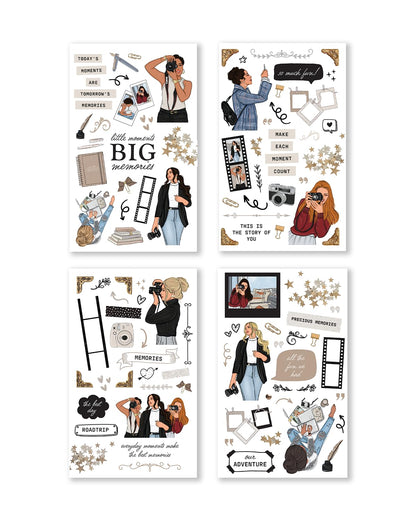 Rongrong Treasured Memory Sticker Book – 24 Pages of Vintage-Inspired Stickers for Journals, Planners & Scrapbooks – Neutral Tones, Handwritten Notes, Quotes & Photo Frame Stickers