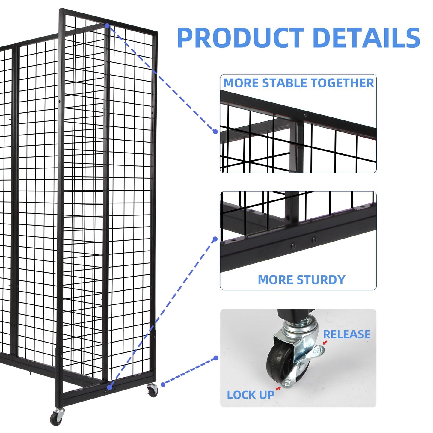 NectaCol Grid Gondola Unit, 4pcs 2'x 5' Grid wall Panels with Sturdy Frames, Gridwall Display Stand with Wheels, Craft Show Gridwall Display Rack, Art Display - Black