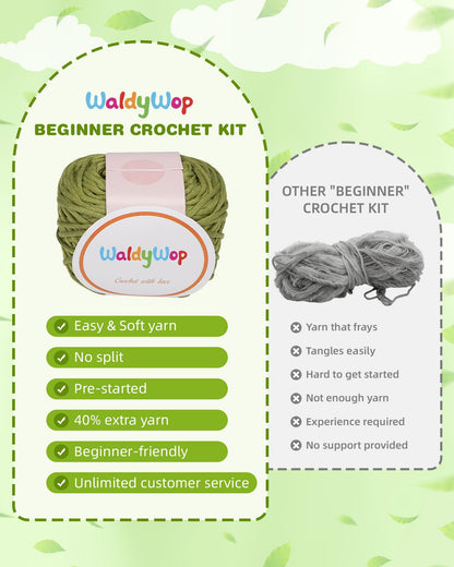 WaldyWop Crochet Kit for Beginners - 8 Flower Bookmarks Knitting Kit w/Step-by-Step Video Tutorials & Soft Yarn, Hook - Wobbles DIY Art Craft Kit for Adults, Birthday Gifts for Women Teen