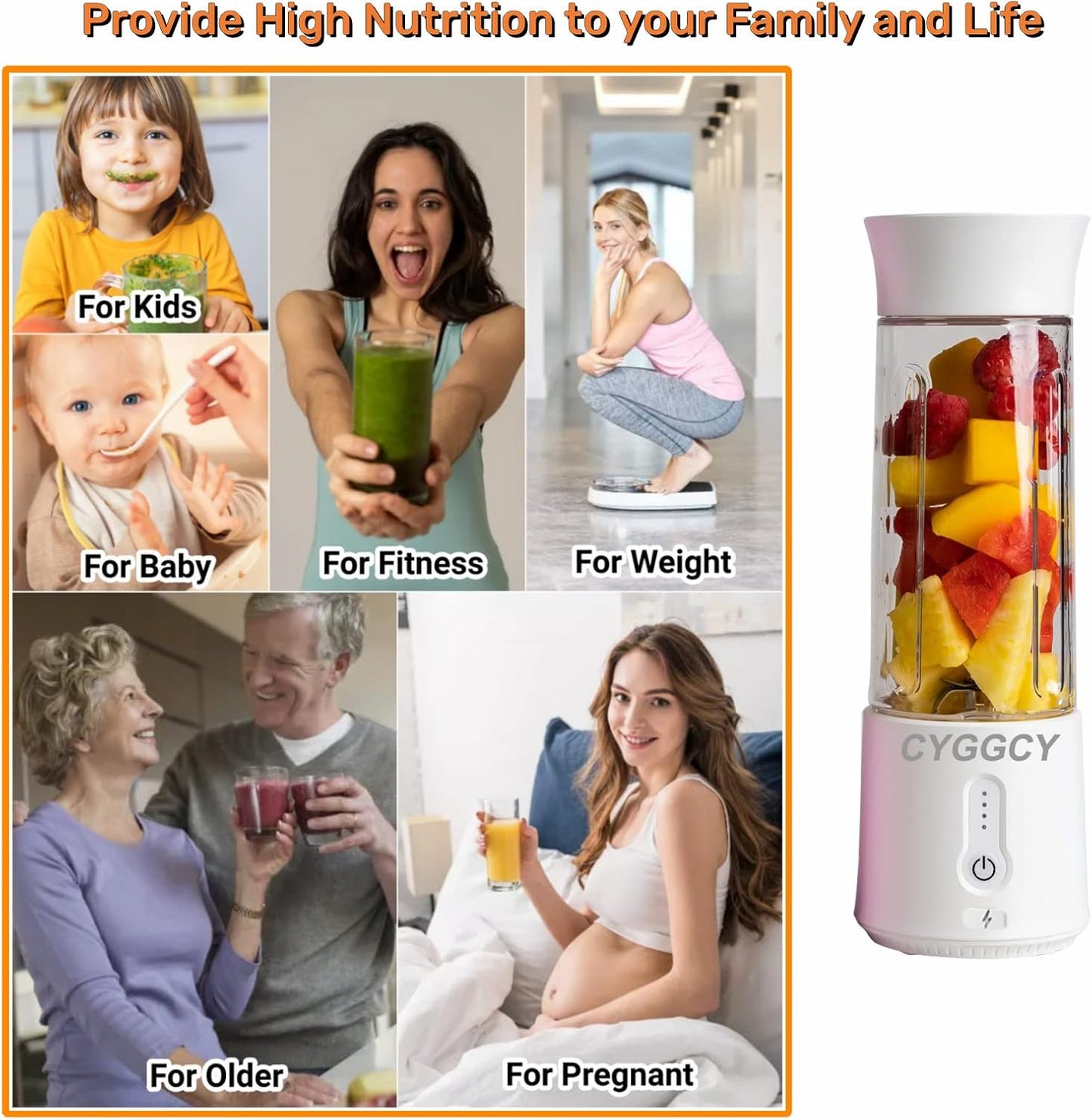 Portable Blender, Personal Blender for Shakes & Smoothies, Mini 17.6Oz Juicer Cup with 6 Blades, 4000mAh USB