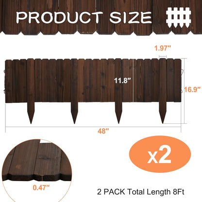 Wooden Garden Fence Decorative Landscape Edging, 11.8'' H x 48'' L Planting Tree Border for Yard Patio Path (1 PACK)