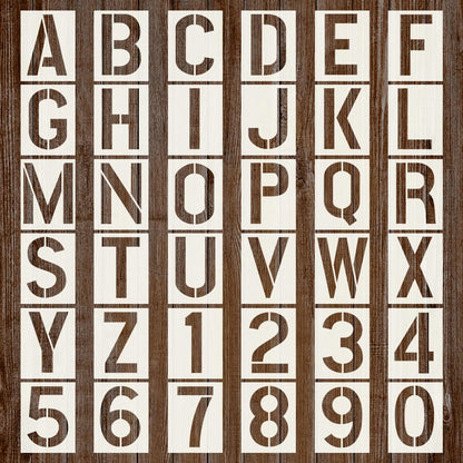 Youteer 36Pcs Letter and Number Stencils, 9 Inch Reusable Stencils for Painting DIY Craft for Rock, Walls, Canvas, Drawing, Art Scrapbook Home Decor.