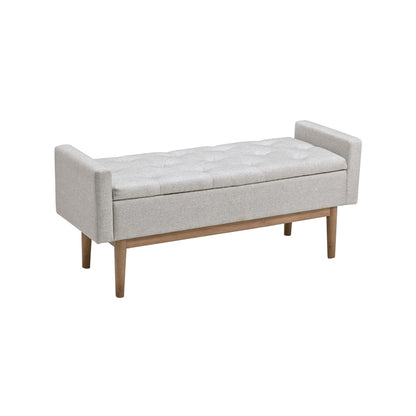 Signature Design by Ashley Briarson Tufted Upholstered Accent Bench with Storage, Hinged Seat, Raised Edges, Wood, Fabric Upholstery, Wood Legs" Light Brown Finish, Beige