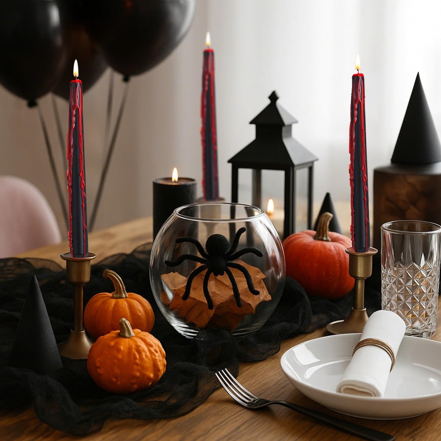 Zhengmy 4 Pack Halloween Vampire Tears Taper Candles, 10 Inch Tall Bleeding Candles Blood Drip Spooky Gothic Candlesticks for Halloween Vampire Home Party Decorations Supplies (Black)