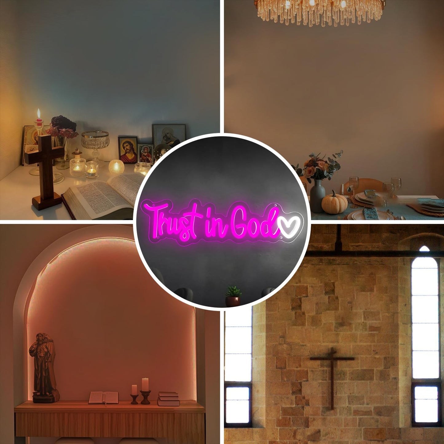 Vivafurn Trust In God Neon Sign,Christian Neon Light USB Powered Dimmable Led Sign Religious Neon Signs for Wall Decor, for Prayer Room Church Bedroom Living Room Jesus Christian Gifts