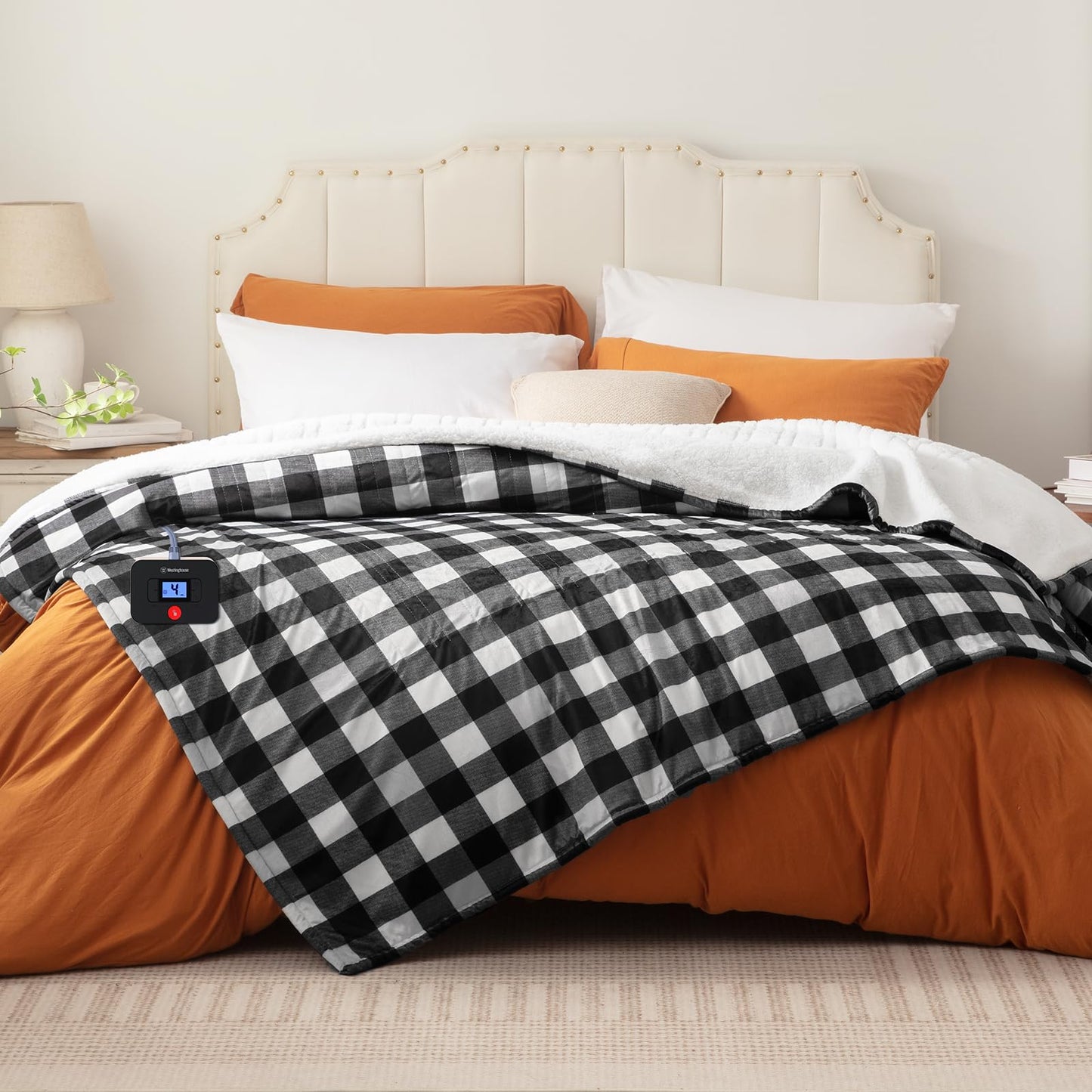 Westinghouse Heated Throw Blanket, Flower Jacquard Electric Blanket Throw with 6 Heating Levels and 2-10 Hours Auto-Off, Flannel to Sherpa Super Cozy Heated Blanket, Machine Washable (50" x 60" Beige)